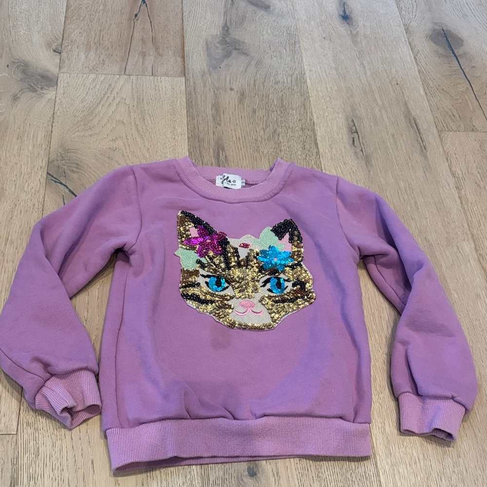 Lola + the Boys Purple Sweatshirt with Cat Sequin Design